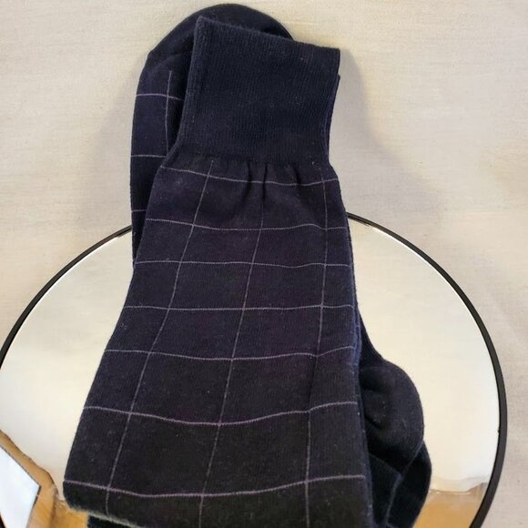 Cole Haan Mens Dress Socks 2 Pairs Black & Navy Ribbed And Grid Pattern USA - Picture 2 of 5